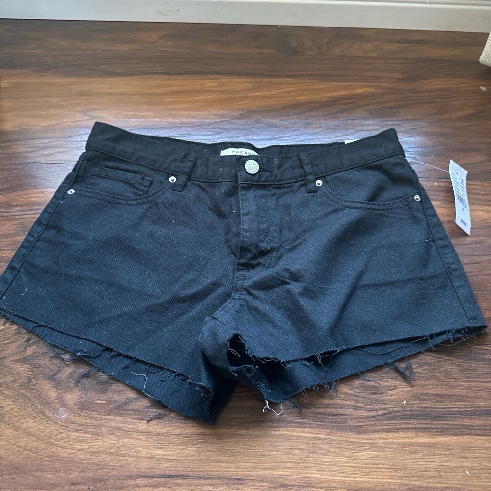 PacSun Black Frayed Hem Jean Shorts